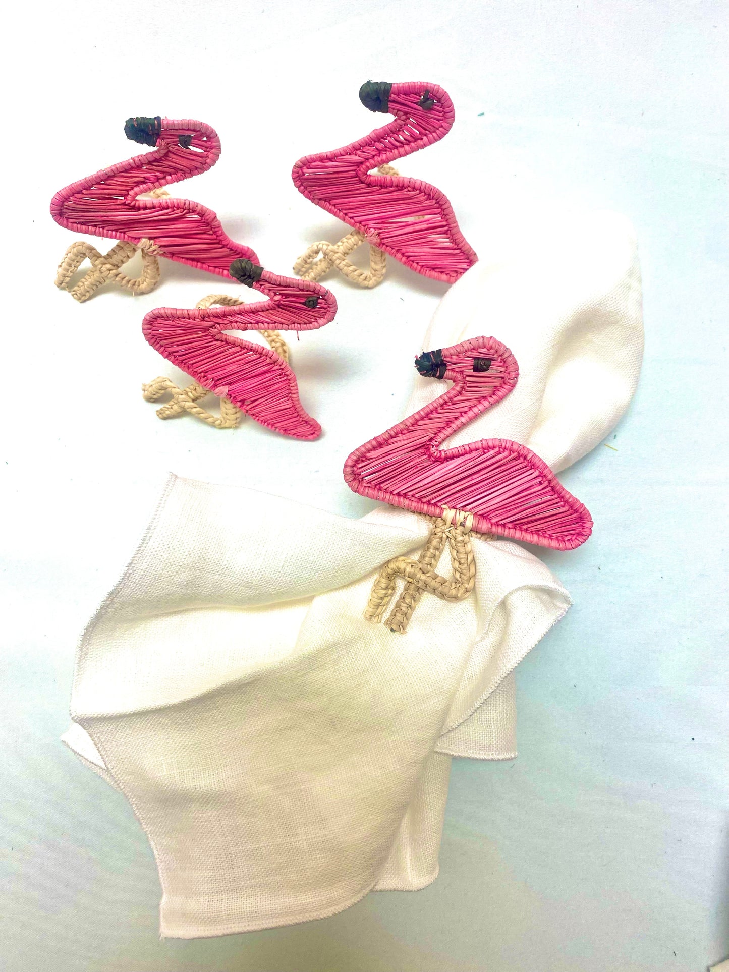 Flamingo Flo Raffia Napkin Rings — Set of 4/Flamingo Hot Pink with Black Accent Eyes and Little Beak