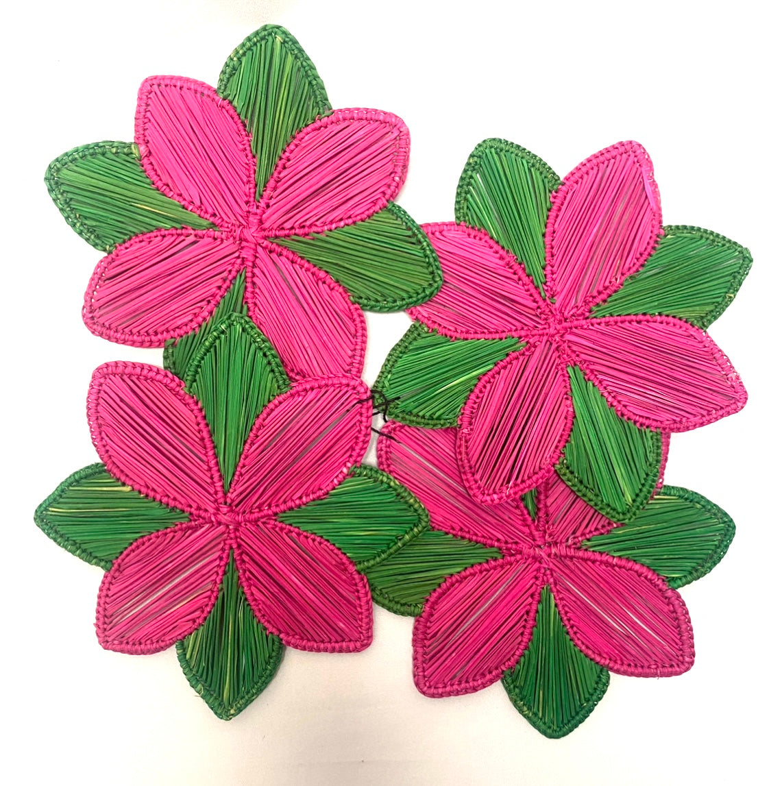 In The Islands Raffia Coasters — Set of 4/ Hot Pink, Smashing Green