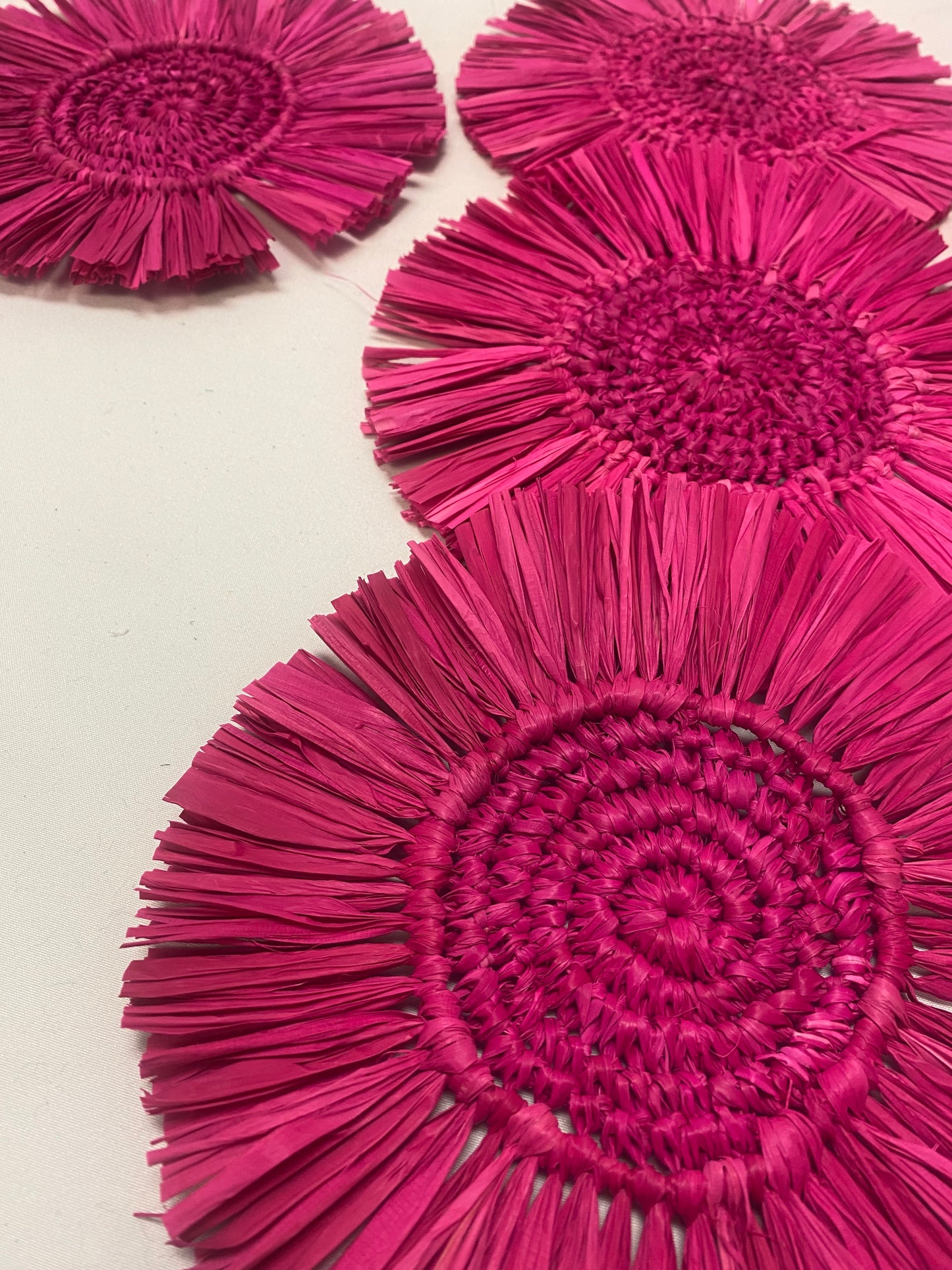 Coastal Boho Raffia Coasters — Set of 4/Hot Pink