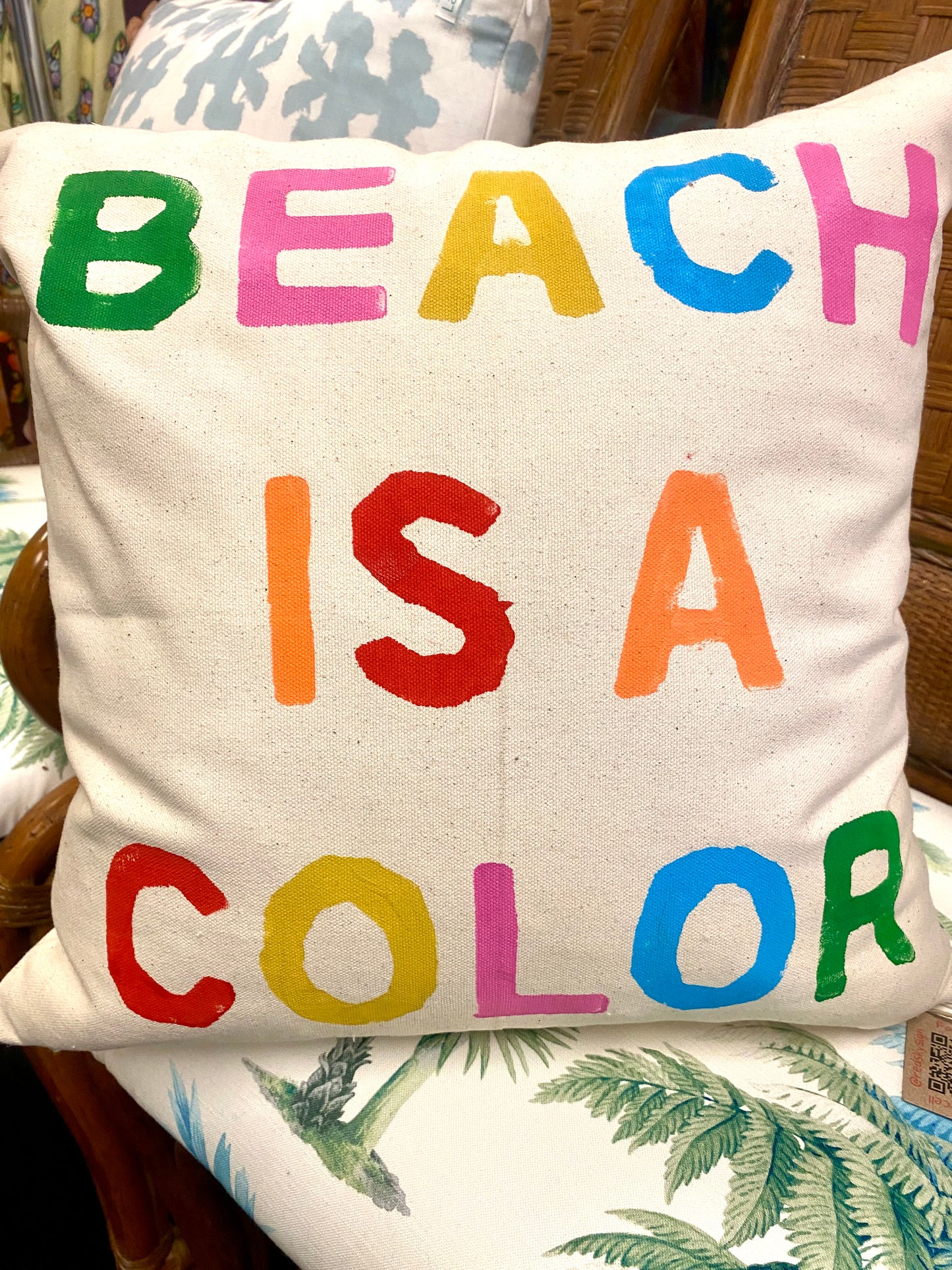 Beach Is A Color Canvas Throw Pillow — Handpainted 18x18