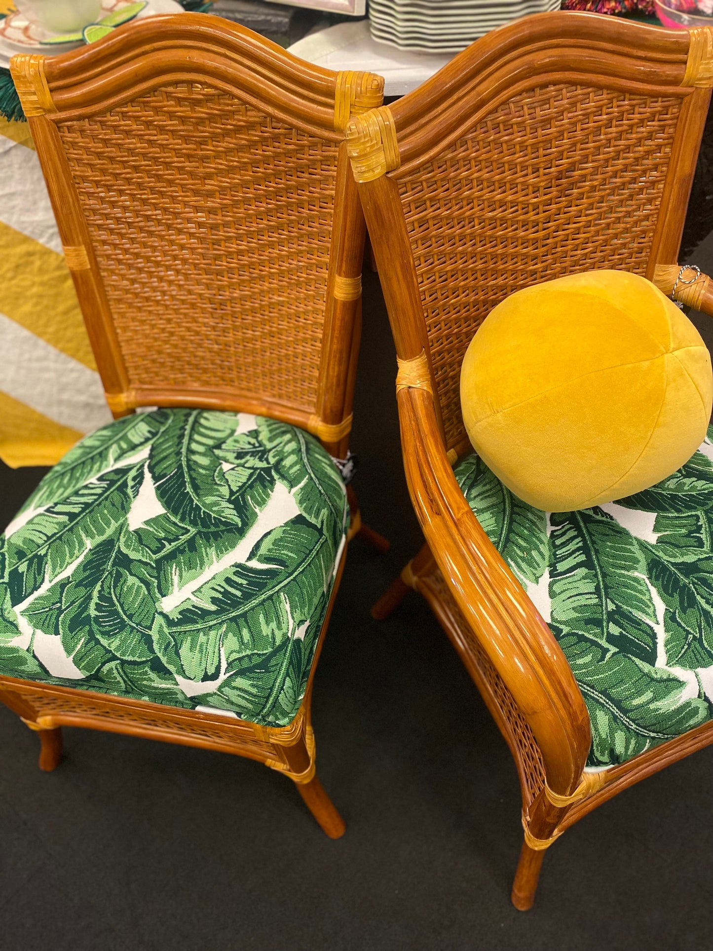 Banana Leaf Rattan Dining Chairs/Set of 6