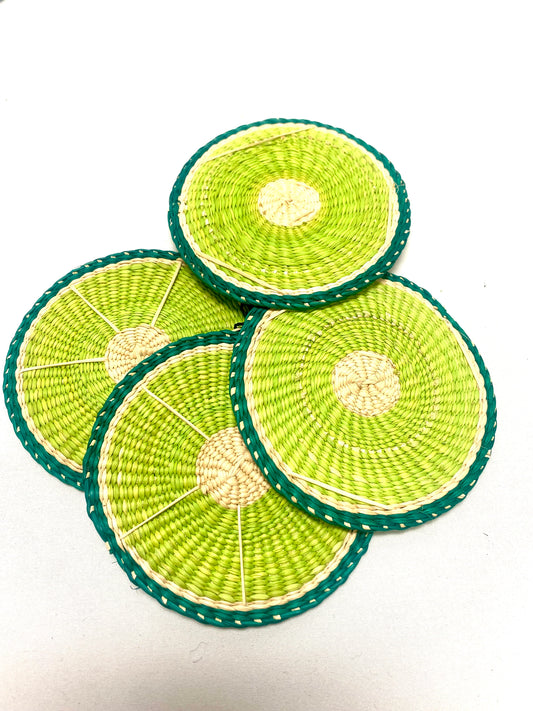 Slice of Lime Raffia Coasters — Set of 4/Lime!