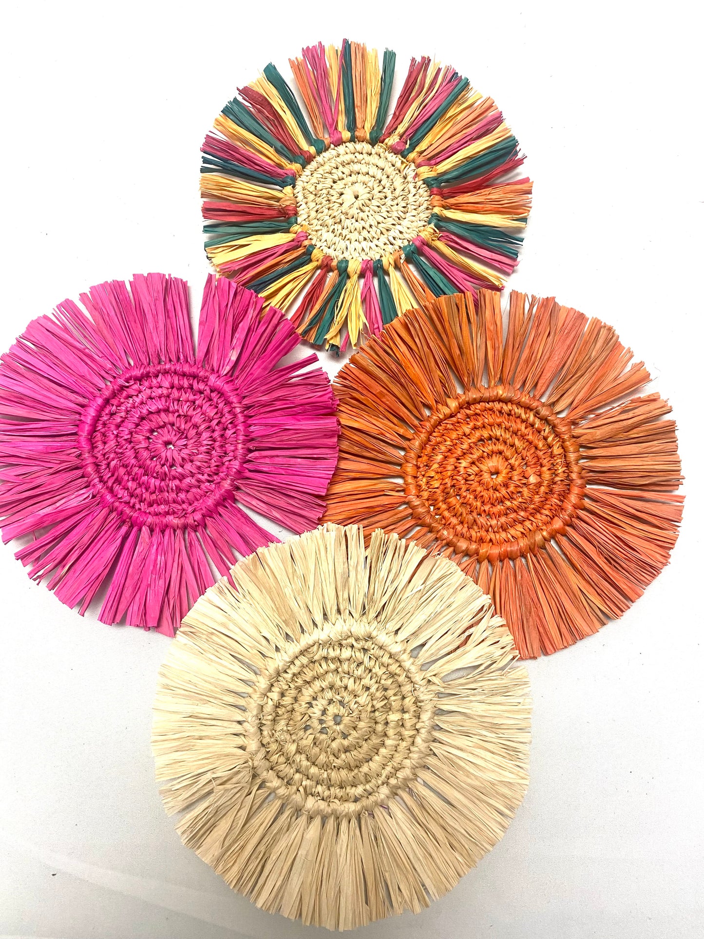 Coastal Boho Raffia Coasters — Set of 4/Multi Colorburst