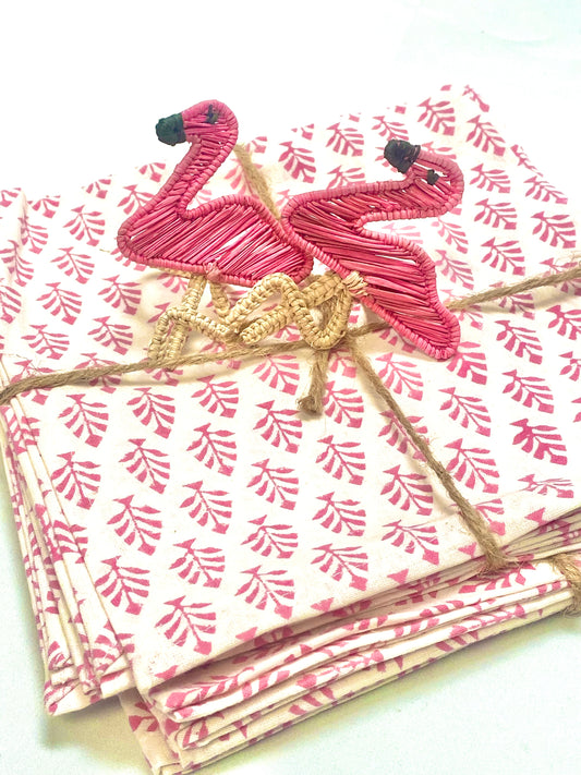 Pink-n-Palmy Dinner Napkins — Set of Four/Pink, White