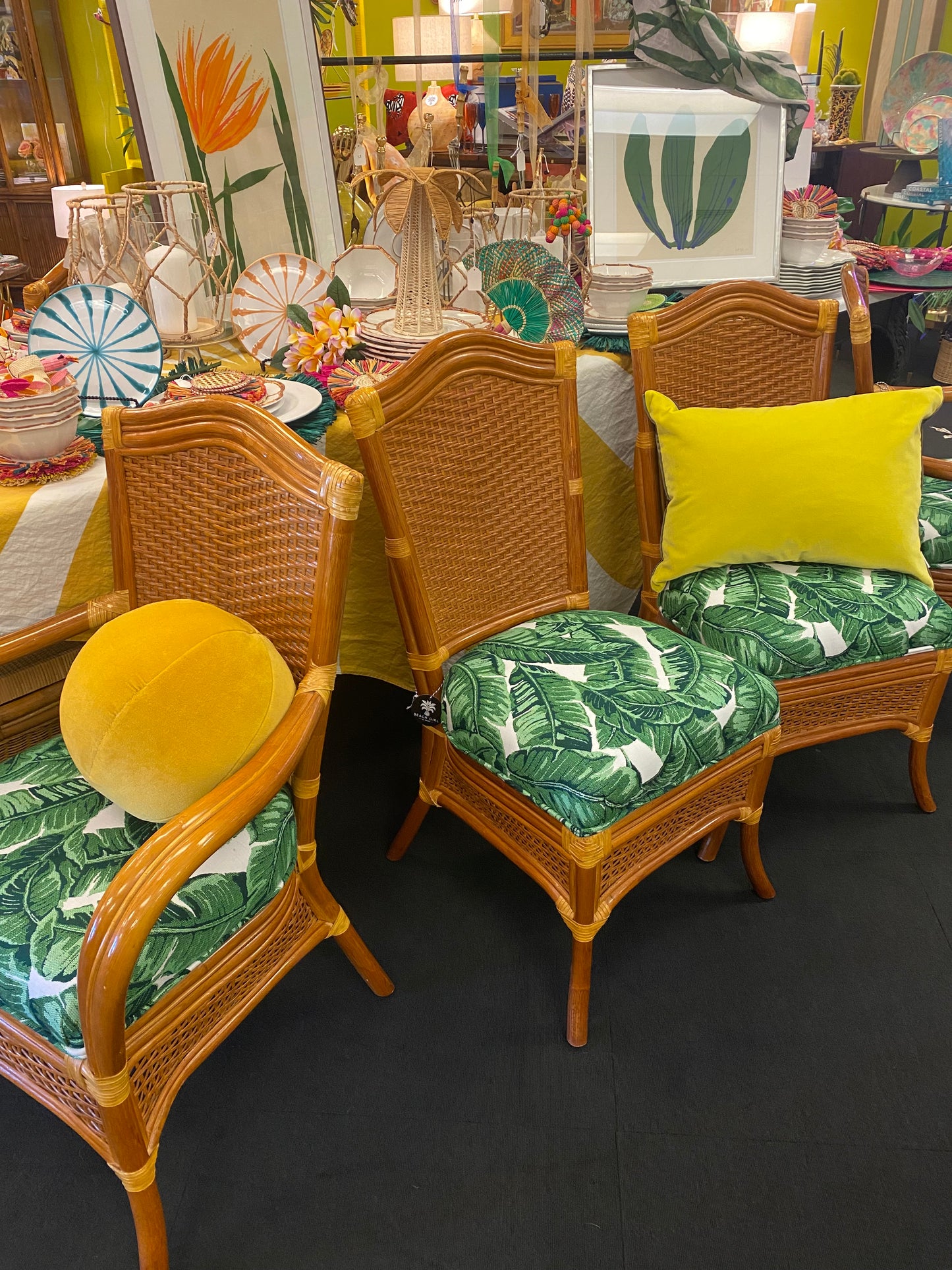 Banana Leaf Rattan Dining Chairs/Set of 6