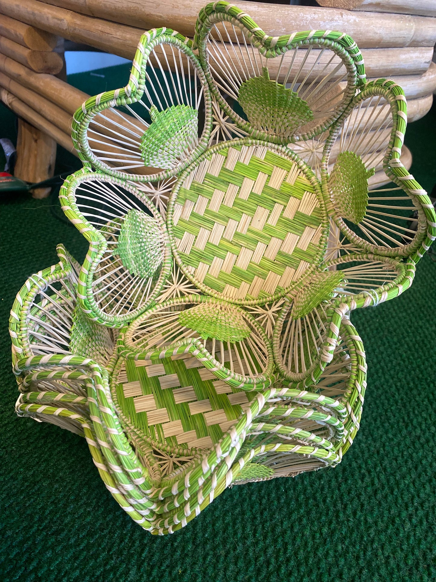 A-Tisket A-Tasket Raffia Basket/Lily Pad Green