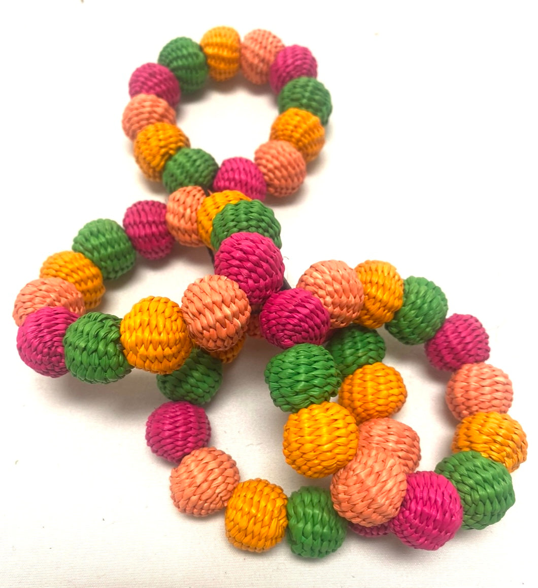 Beachball Tropics Raffia Napkin Rings — Set of 4/Orange, Green, Hot Pink