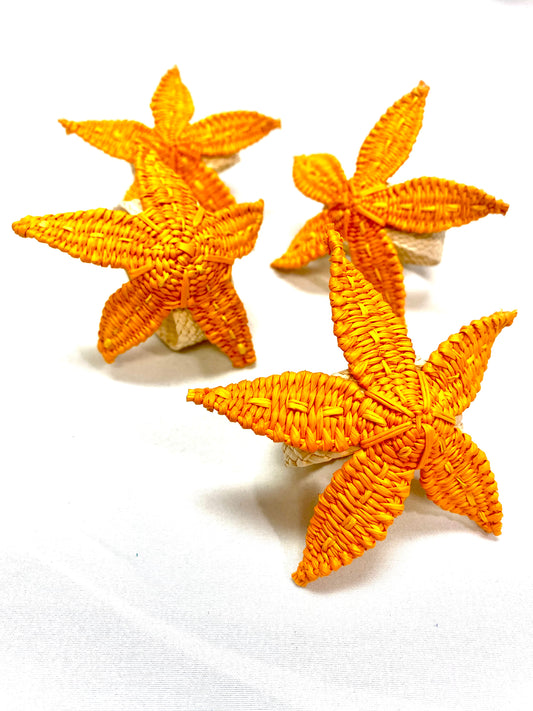 Starfish Star Raffia Napkin Rings — Set of 4/Brilliant Orange